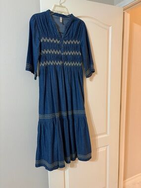 Lapis Navy Blue Embroidered Tiered Maxi Dress